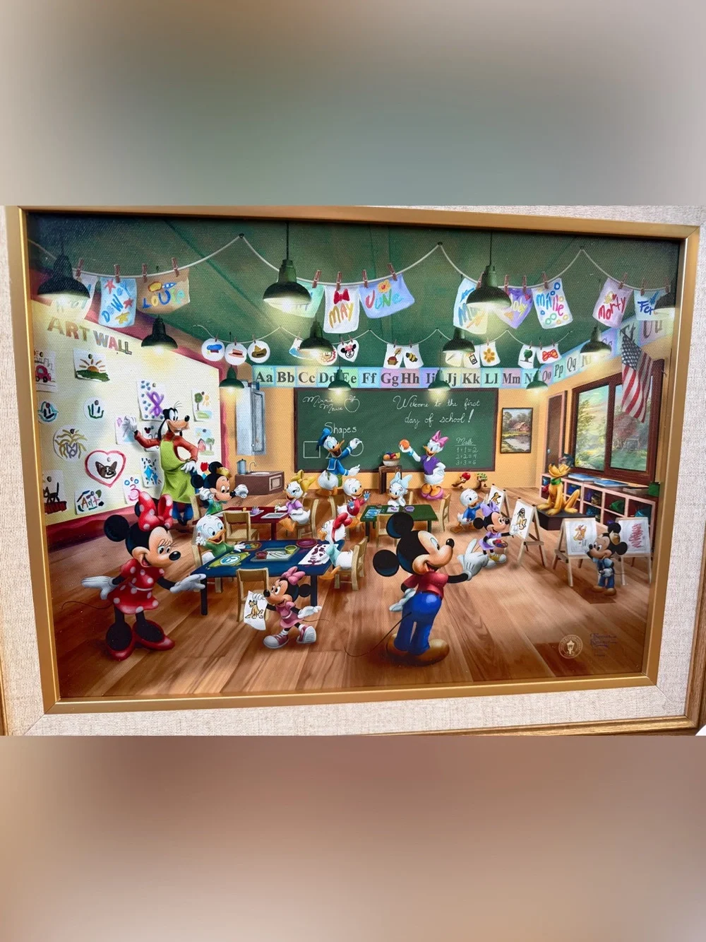 Thomas Kinkade Disney Mickey and Minnie Schoolhouse framed canvas wall art